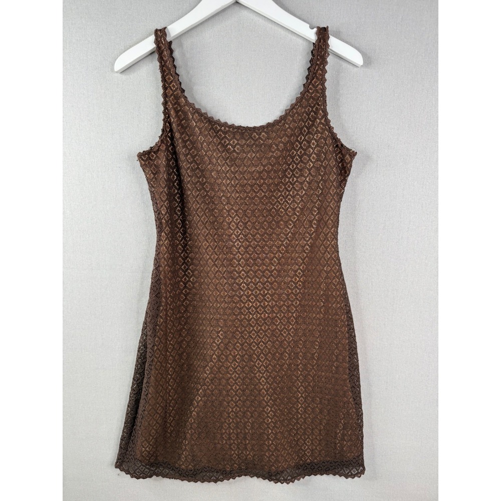Y2K ABS Mini Slip Dress Women S Brown Vintage Lace Tank Earthy Coquette Feminine